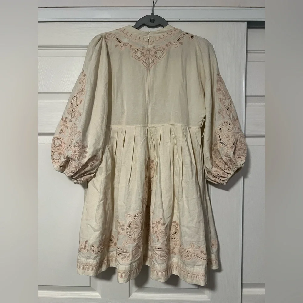 Zimmermann Estelle Embroidered Long‎ Balloon Sleeve Linen Dress Bohemian Fairy - Picture 4 of 8